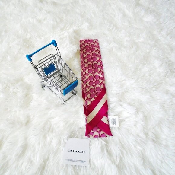 Coach Signature Print Silk Skinny Scarf Bold Pink C8363 - Picture 6 of 9